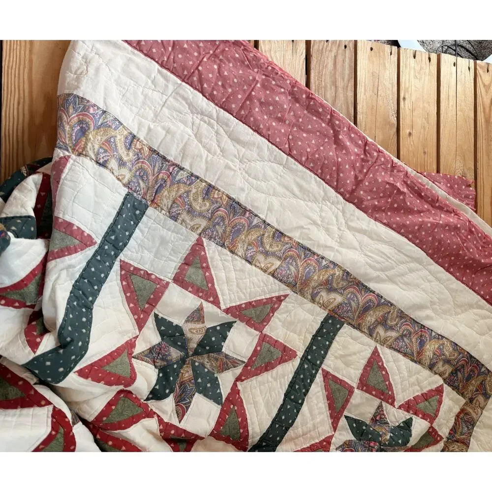 Vintage Handmade Patchwork Christmas Quilt Size 94x84 Red Sf